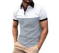 Polo para hombre, color blanco, corte ajustado, camiseta básica para hombre, cuello en V, camiseta básica de algodón, camiseta de manga corta, camiseta larga, deportiva, transpirable, deportiva,