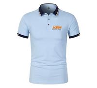 Polo para hombre Color Sólido Solapa para K.T_M Botón Impreso Manga Corta Camisetas Clásico Casual Ropa Deportiva, azul celeste, L