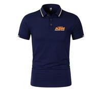 Polo para hombre Color Sólido Solapa para K.T_M Botón Impreso Manga Corta Camisetas Clásico Casual Ropa Deportiva, azul oscuro, L