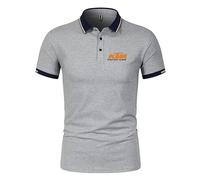 Polo para hombre Color Sólido Solapa para K.T_M Botón Impreso Manga Corta Camisetas Clásico Casual Ropa Deportiva, gris, L