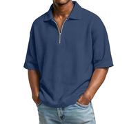 Polo para hombre con cremallera de un cuarto del Reino Unido, solapa lisa, manga corta, suéter casual de trabajo, cuello de cremallera de 1/4, ajuste holgado, camisa clásica de algodón para golf y