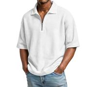 Polo para hombre con cremallera de un cuarto del Reino Unido, solapa lisa, manga corta, suéter casual de trabajo, cuello de cremallera de 1/4, ajuste holgado, camisa clásica de algodón para golf y