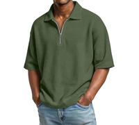Polo para hombre con cremallera de un cuarto del Reino Unido, solapa lisa, manga corta, suéter casual de trabajo, cuello de cremallera de 1/4, ajuste holgado, camisa clásica de algodón para golf y