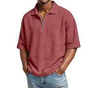 Polo para hombre con cremallera de un cuarto del Reino Unido, solapa lisa, manga corta, suéter casual de trabajo, cuello de cremallera de 1/4, ajuste holgado, camisa clásica de algodón para golf y