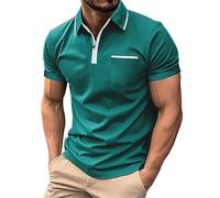 Polo para hombre con cremallera, sudadera con cuello vuelto, camiseta deportiva con bolsillo en el pecho, camiseta ligera, monocolor, camiseta de negocios, camiseta clásica y cómoda, verde menta2., S