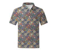 Polo para hombre con diseño étnico para tiempo libre, uso diario, camiseta de manga corta con botones, transpirable, cómoda para cualquier época del año, Color lila claro., M