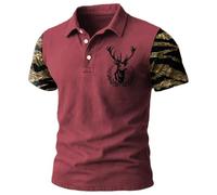 Polo para hombre con mangas de camuflaje y bordado de dragón. Polo moderno de manga corta de estilo militar. Camiseta informal para un aspecto inusual, Style_t08 Red, L