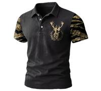 Polo para hombre con mangas de camuflaje y bordado de dragón. Polo moderno de manga corta de estilo militar. Camiseta informal para un aspecto inusual, Style_t02 Negro, L
