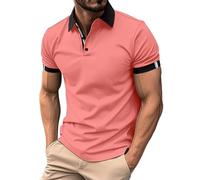 Polo para hombre, corte clásico, polo de algodón, informal, elástico, holgado, cuello de lino, cómodo, básico y transpirable, Rosa., XXXL