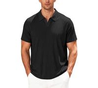 Polo para hombre, cuello en V, manga corta, acanalado, camiseta de punto acanalado, para negocios, casual, trabajo, golf, Negro, S