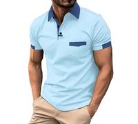 Polo para hombre de algodón de manga corta con bolsillo en el pecho, camiseta para hombre con cuello, polo de golf de corte regular, camiseta de tenis, camiseta deportiva, azul, S
