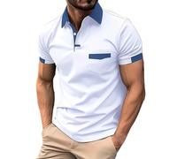 Polo para hombre de algodón de manga corta con bolsillo en el pecho, camiseta para hombre con cuello, polo de golf de corte regular, camiseta de tenis, camiseta deportiva, Blanco, XL