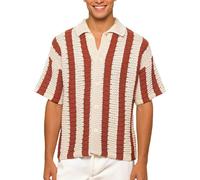 Polo para Hombre de Manga Corta de Punto, Polo Retro con Botones hacia Abajo, ahuecados, Camisetas de Golf, Vintage, Punto de Contraste, Camisa de Punto de Punto de los años 70, Camisas