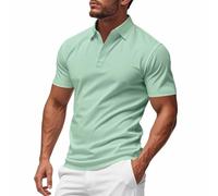 Polo para hombre de manga corta vintage, camiseta ligera, camiseta de negocios, transpirable, camiseta de colores lisos, cuello vuelto, camiseta de verano, camiseta clásica de negocios, verde menta