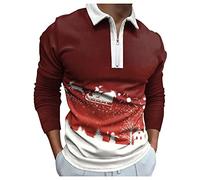 Polo para hombre de manga larga - Camisa de Navidad con cuello de solapa con media cremallera blusa elegante y elegante informal de corte delgado camiseta cómoda Versátil impresa Top Business Fiesta
