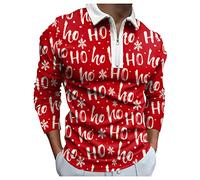 Polo para hombre de manga larga - Camisa de Navidad con cuello de solapa con media cremallera blusa elegante y elegante informal de corte delgado camiseta cómoda Versátil impresa Top Business Fiesta