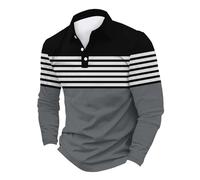 Polo para hombre de tallas grandes - Polo para hombre negro algodón - Polo negro manga larga camisa casual manga larga 3XL camisa de negocios corte regular camiseta de manga larga casual polo tops