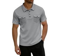 Polo para hombre, diseño de gofres, para tiempo libre, trabajo, camisetas con dos bolsillos en el pecho, monocolor, manga corta, informal, camisa de trabajo, corte regular, camiseta básica versátil