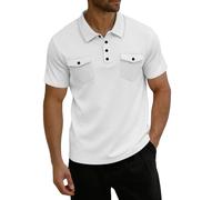 Polo para hombre, diseño de gofres, para tiempo libre, trabajo, camisetas con dos bolsillos en el pecho, monocolor, manga corta, informal, camisa de trabajo, corte regular, camiseta básica versátil