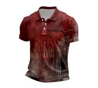 Polo para hombre, estampado sangriento, con letras, problema, resuelto, estampado de salpicaduras de sangre, camiseta de manga corta, ligera, cómoda, con botones, divertida camiseta de terror, O rojo5