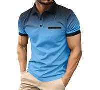Polo para hombre, estilo formal, para oficina, trabajo, manga corta, a rayas, atlética, informal, negocios, con botones, con bolsillo en el pecho, cuello abatible, camiseta Henley de verano, 01azul