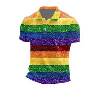 Polo para hombre Gay Pride con bandera de arco iris, camiseta deportiva, manga corta, camisa de verano, con solapa y rayas arcoíris, botones hacia abajo, corte regular, camiseta deportiva, V