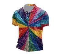 Polo para hombre Gay Pride con bandera de arco iris, camiseta deportiva, manga corta, camisa de verano, con solapa y rayas arcoíris, botones hacia abajo, corte regular, camiseta deportiva, W