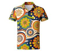 Polo para hombre hippie vintage polo festival retro flora golf camisas divertidos trajes de los años 70 transpirable de secado rápido polo tiempo libre diario polo polo camiseta polo, Q Orange, XXXXXL