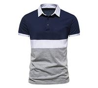 Polo para hombre, hombres primavera verano casual camiseta deportiva camiseta algodón patchwork contraste manga corta alta moda camiseta autorización para hombres, azul marino, 3XL