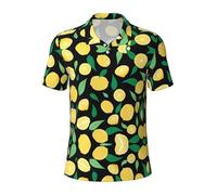Polo para hombre, manga corta con estampado de fruta de limón, para el trabajo y el uso diario, cómodo para la oficina, viajes, correr, hogar, Negro, M