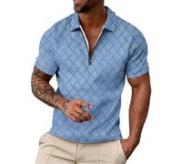 Polo para hombre, monocolor, camiseta de golf básica, transpirable, ajustada, manga corta, camiseta de verano, golf, deporte, exterior, polo con cremallera, ropa de calle, R Azul Claro, M