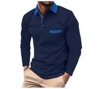 Polo para hombre, monocolor, holgado, camiseta de negocios, informal, polo de manga larga, patchwork, camiseta informal con detalles de diseño para un atuendo elegante para el día a día, marine, XL