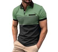 Polo para hombre, negro y rojo, verde, manga corta, transpirable, informal, cómodo polo de golf, elástico, camiseta ligera a rayas, cuello alto, verde, M
