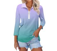 Polo para mujer del Reino Unido, camisa polo de primera calidad para mujer, manga larga, solapa casual, cremallera de un cuarto, algodón, clásico, para deportes al aire libre, golf, tenis, 1#Azul, S