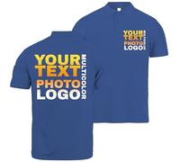Polo personalizado para Hombre con Foto, Logotipo o Texto personalizado, o Polo Simple con Botones Clásicos, Ajuste regular, Elegante camiseta de trabajo Sin estampado (M Royal-Blue Multicolor)