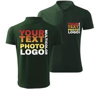 Polo personalizado para Hombre con Foto, Logotipo o Texto personalizado, o Polo Simple con Botones Clásicos, Ajuste regular, Elegante camiseta de trabajo Sin estampado (M Verde Oscuro Multicolor)