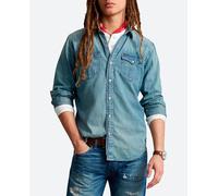 Blue Camisa Western de denim flameado S
