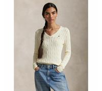 POLO RALPH LAUREN Jersey de punto cable de manga larga con cuello en V, KIMBERLY. Color Crema
