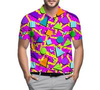 Polo retro de los años 80 y 90 para hombre, para golf, tenis, deporte, camiseta deportiva, suave, transpirable, tela elástica, manga corta, Rojo 80s 90s Geometric, Large