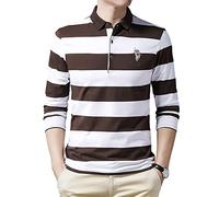 Polo Shirt Hombres Solapa Slim Fit Rayas Shirt Hombres Trabajo Negocios Clásico Casual Shirt Hombres Primavera Otoño Tendencia Moda Manga Larga Shirt Hombres T-08 L
