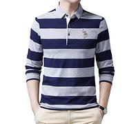 Polo Shirt Hombres Solapa Slim Fit Rayas Trabajo Negocios Clásico Casual Primavera Otoño Tendencia Moda Manga Larga T-06 L
