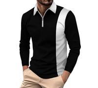 Polo Shirts für Herren Revers Langarm Kurzarm, Polohemd Einfarbig Regular Fit Polo Shirt mit Brusttasche, Golf Tennis Lässige Hemd Trachtenhemd Winter Reißverschluss Langarmshirt, Z01black, XL