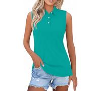 Polo sin mangas para mujer, polo de golf, polo de verano, polo con camisa casual, blusa de negocios, transpirable, camiseta deportiva, yoga, ropa activa, camiseta sin mangas con cuello, azul celeste