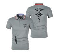 Polos Ajustados para Hombre para F.u.ll.me.t.al Al.ch.e.mi.st Camisetas Suaves con Botones Estampados Camiseta De Rugby De Media Manga Ropa Superior-HuiS||3X_l