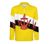 Polos De Manga Larga para Hombre De Secado Rápido Ideales para Correr Jugar Al Golf Y Trabajar Transpirables con Tres Botones Y Estampado De La Bandera De Brunéi Talla 2XL