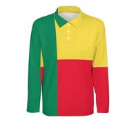Polos De Manga Larga para Hombre De Secado Rápido Ligeros Ideales para Golf Estilo Casual De Secado Rápido Camisas De Trabajo con Estampado De La Bandera De La República De Benín Talla 2XL