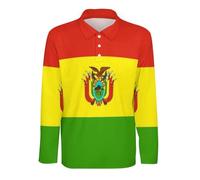 Polos De Manga Larga para Hombre Ideales para Jugar Al Golf Camisetas Polo Casuales Elegantes con La Bandera De Bolivia Secado Rápido Grandes para Adultos Cuello Camisero Disponibles La Talla 3XL