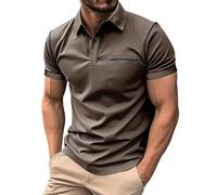 Polos Hombre, Camisa con botons hacia Arriba Solapa hacia Abajo portiva Corta Color sólido (Khaki S)