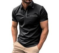 Polos Hombre Manga Corta, Camisa De Lino Verano con botons hacia Arriba Solapa hacia Abajo portiva Corta Color sólido (Black XXL)