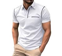 Polos Hombre Manga Corta -Camisa Hawaiana Azul con botons hacia Arriba Solapa hacia Abajo portiva Corta Color sólido (Whit M)